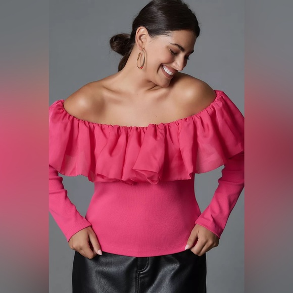 Anthropologie Off-The-Shoulder Organza Ruffle Top - Picture 6 of 16
